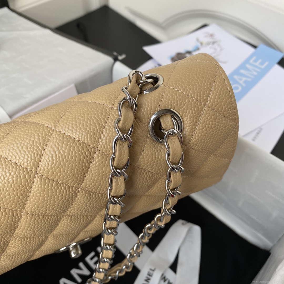 Chanel A01112 Flap Handbag Classic bag Grained shiny Calfskin Tan Silver