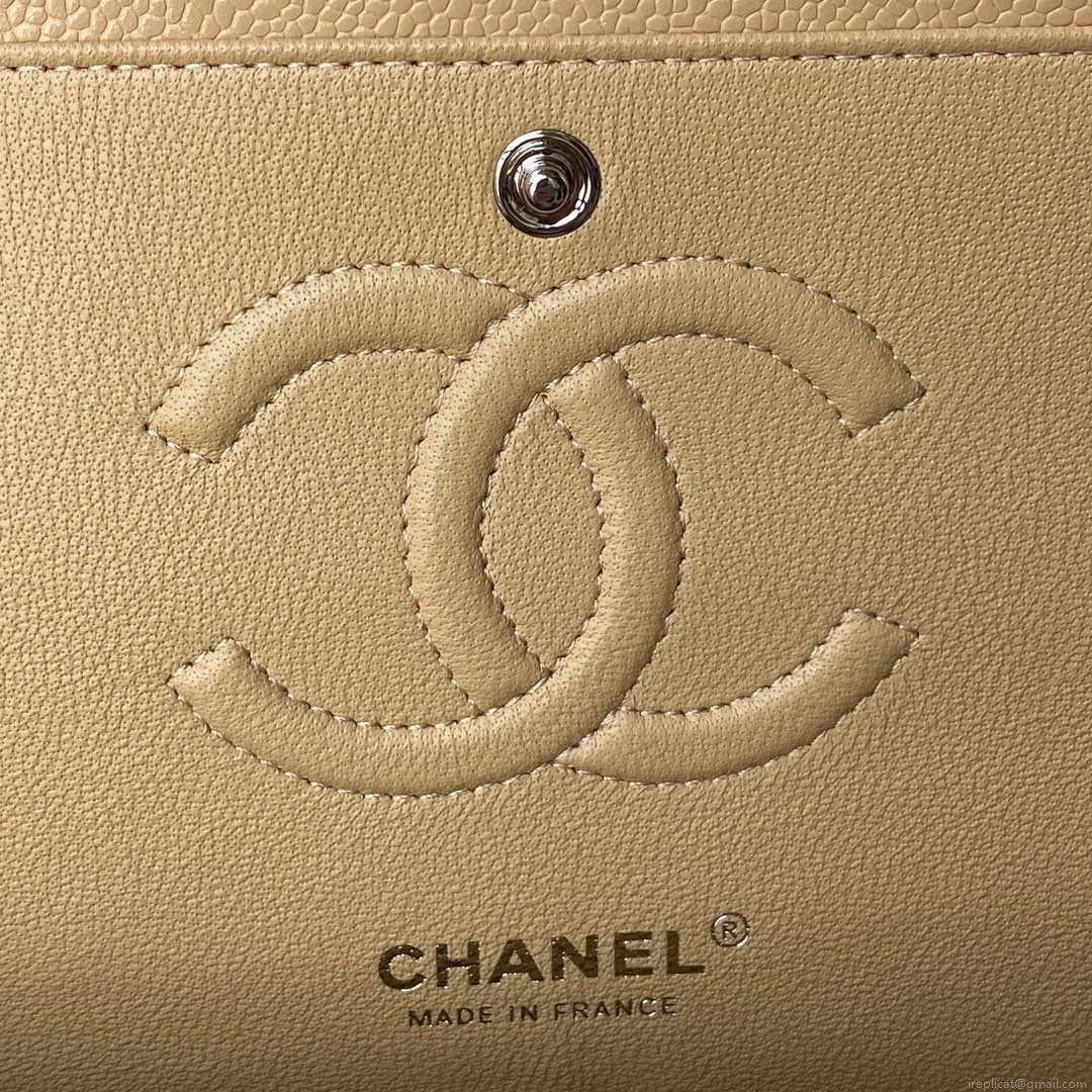 Chanel A01112 Flap Handbag Classic bag Grained shiny Calfskin Tan Silver