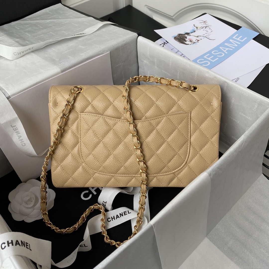 Chanel A01112 Flap Handbag Classic bag Grained shiny Calfskin Tan Gold