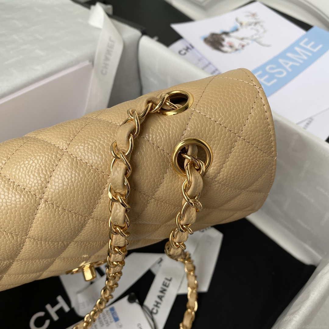 Chanel A01112 Flap Handbag Classic bag Grained shiny Calfskin Tan Gold