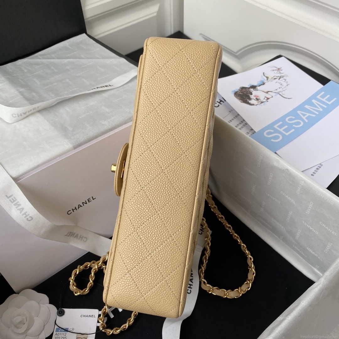 Chanel A01112 Flap Handbag Classic bag Grained shiny Calfskin Tan Gold