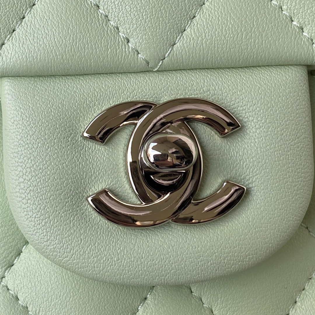 Chanel A01112 Flap Handbag Classic Bag Lambskin Light Green Silver