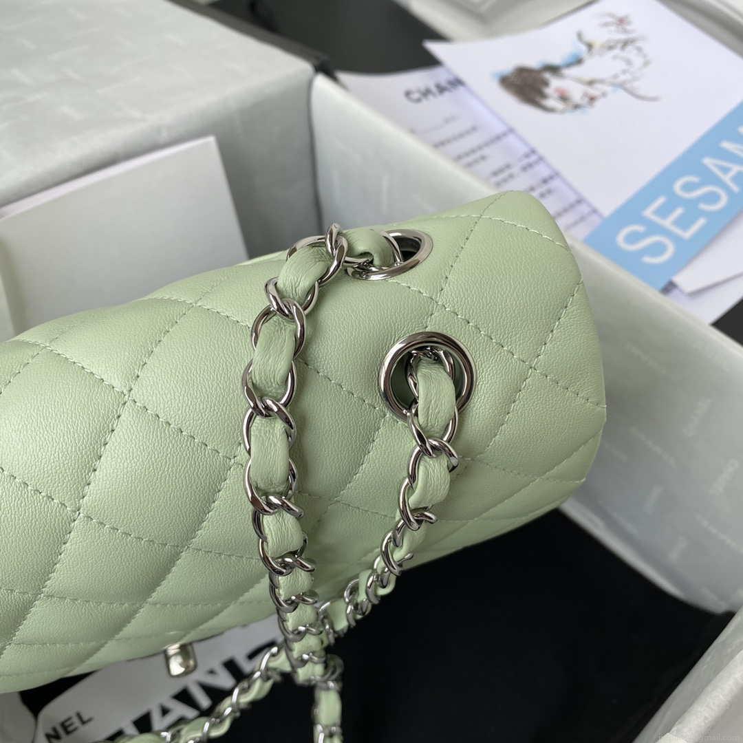 Chanel A01112 Flap Handbag Classic Bag Lambskin Light Green Silver