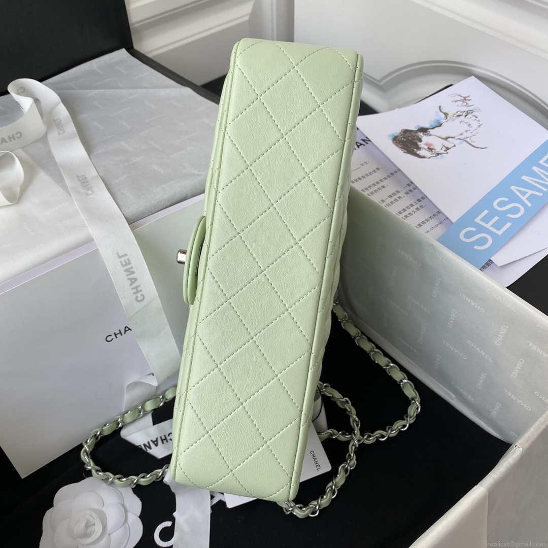 Chanel A01112 Flap Handbag Classic Bag Lambskin Light Green Silver