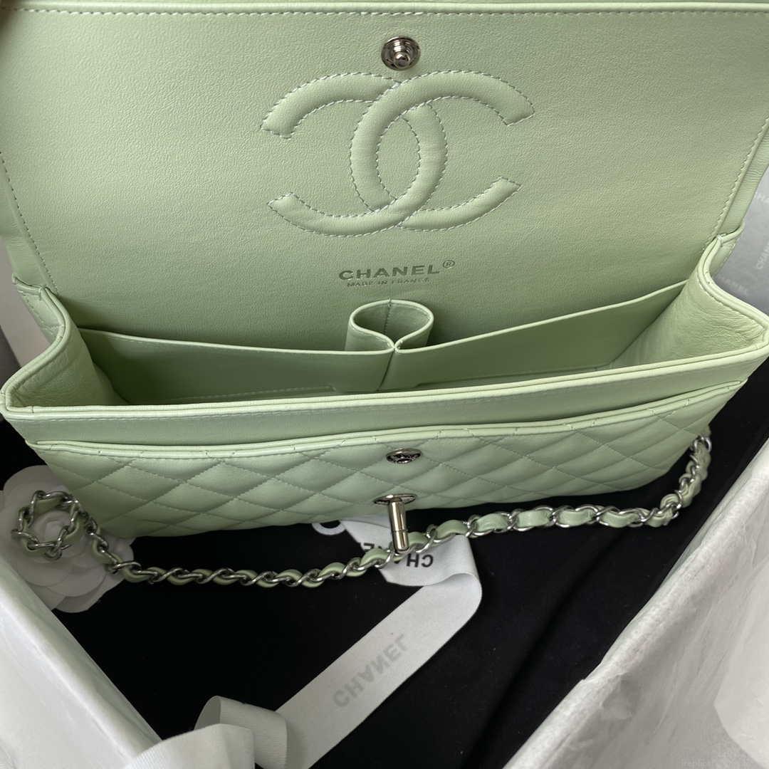 Chanel A01112 Flap Handbag Classic Bag Lambskin Light Green Silver