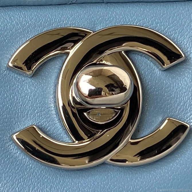 Chanel A01112 Flap Handbag Classic Bag Lambskin Sky Blue Silver