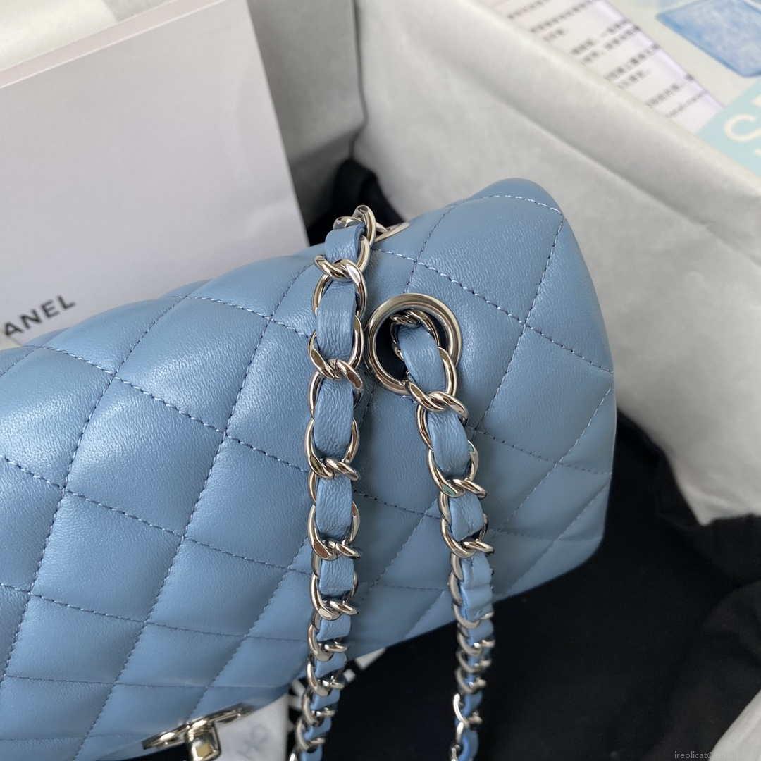 Chanel A01112 Flap Handbag Classic Bag Lambskin Sky Blue Silver