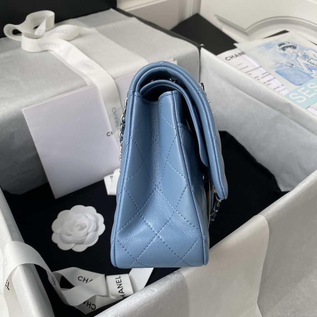 Chanel A01112 Flap Handbag Classic Bag Lambskin Sky Blue Silver
