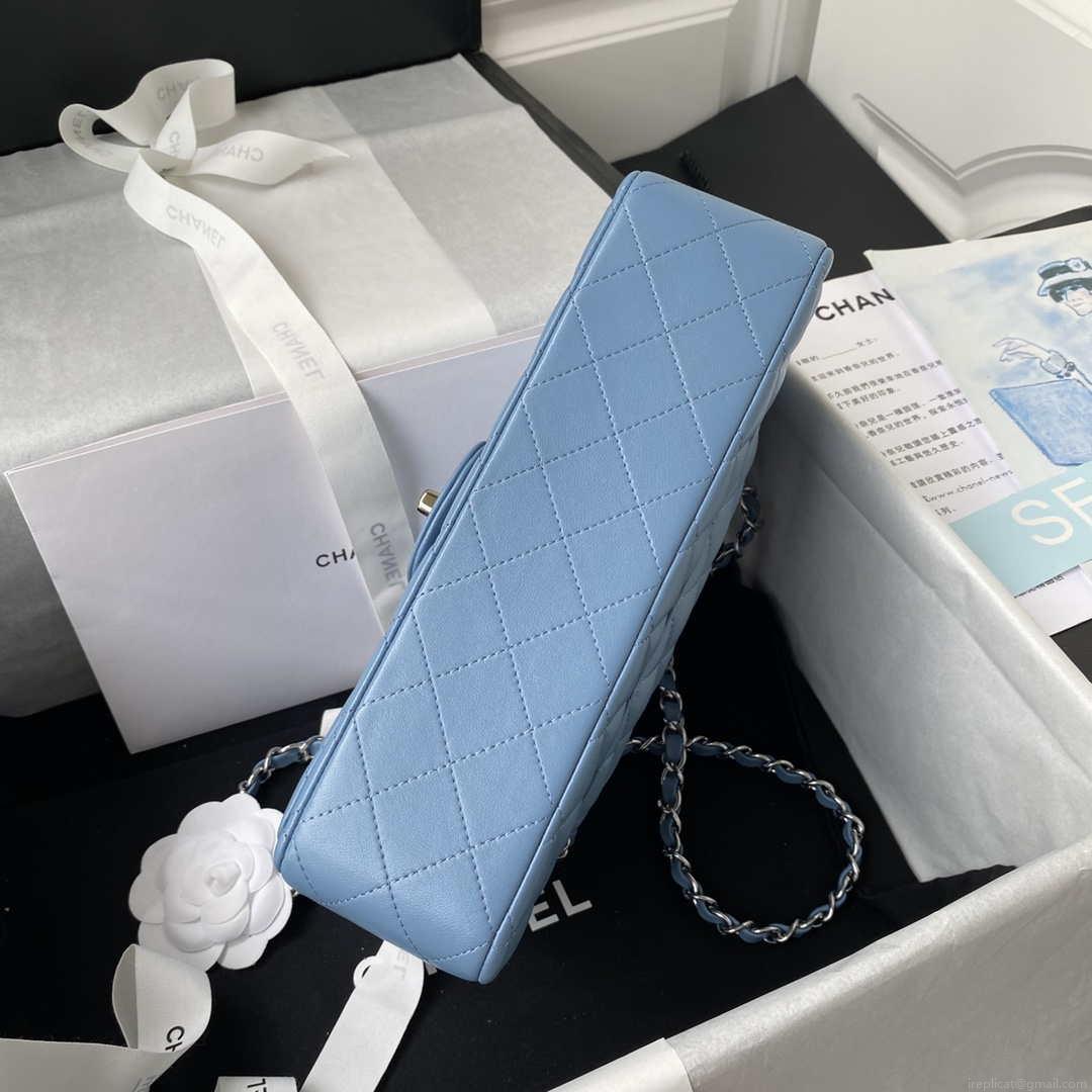 Chanel A01112 Flap Handbag Classic Bag Lambskin Sky Blue Silver