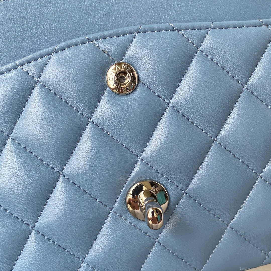Chanel A01112 Flap Handbag Classic Bag Lambskin Sky Blue Silver