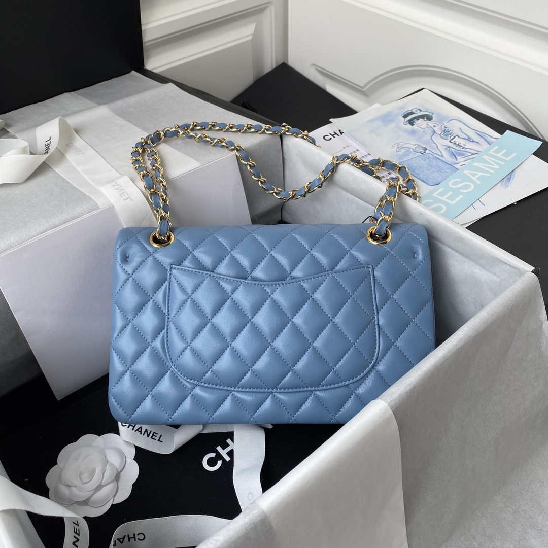 Chanel A01112 Flap Handbag Classic Bag Lambskin Sky Blue Gold