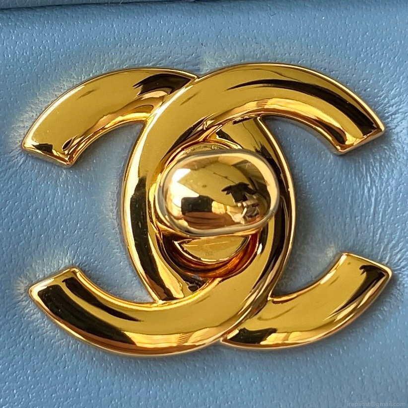 Chanel A01112 Flap Handbag Classic Bag Lambskin Sky Blue Gold