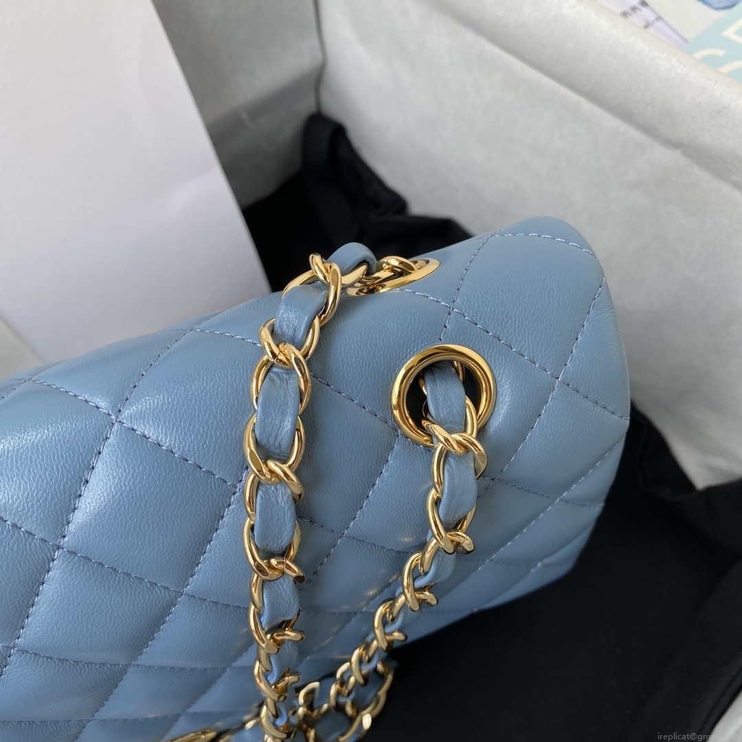 Chanel A01112 Flap Handbag Classic Bag Lambskin Sky Blue Gold