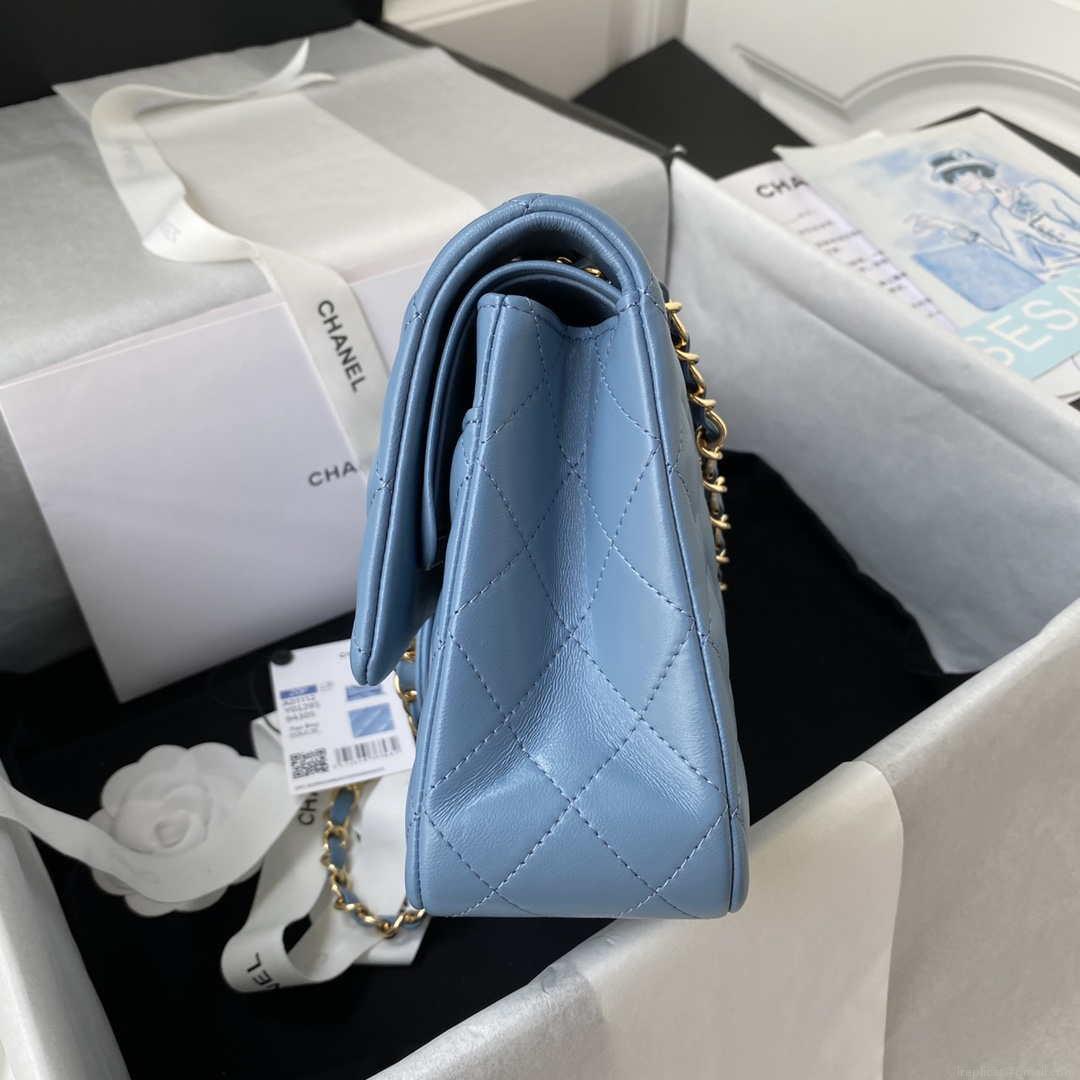 Chanel A01112 Flap Handbag Classic Bag Lambskin Sky Blue Gold