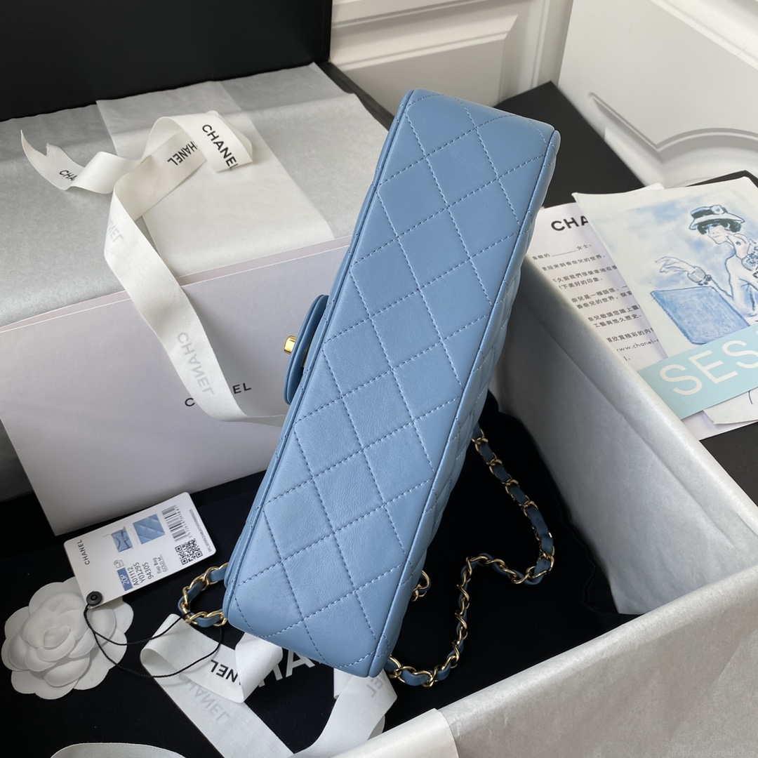 Chanel A01112 Flap Handbag Classic Bag Lambskin Sky Blue Gold