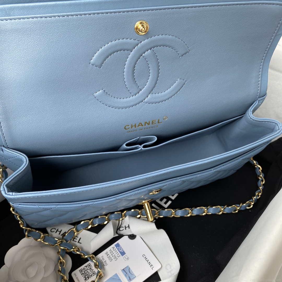Chanel A01112 Flap Handbag Classic Bag Lambskin Sky Blue Gold