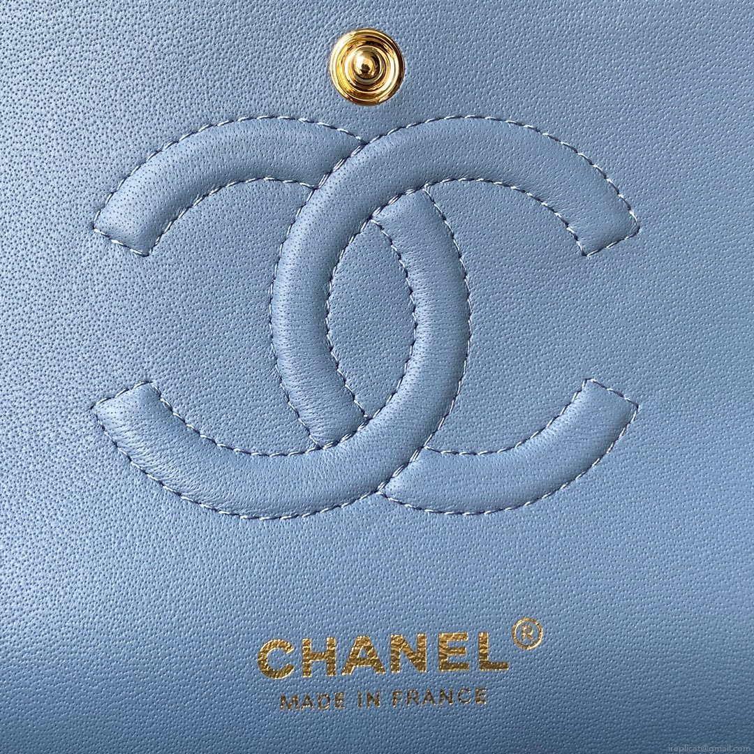 Chanel A01112 Flap Handbag Classic Bag Lambskin Sky Blue Gold