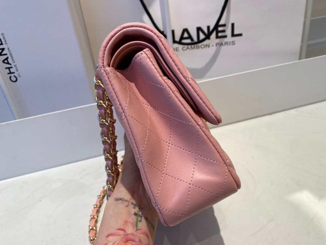 Chanel A01112 Flap Handbag Classic Bag Lambskin Pink Gold