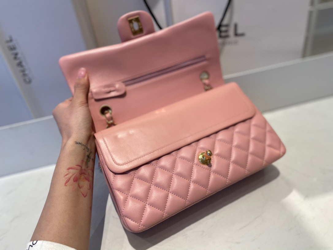 Chanel A01112 Flap Handbag Classic Bag Lambskin Pink Gold