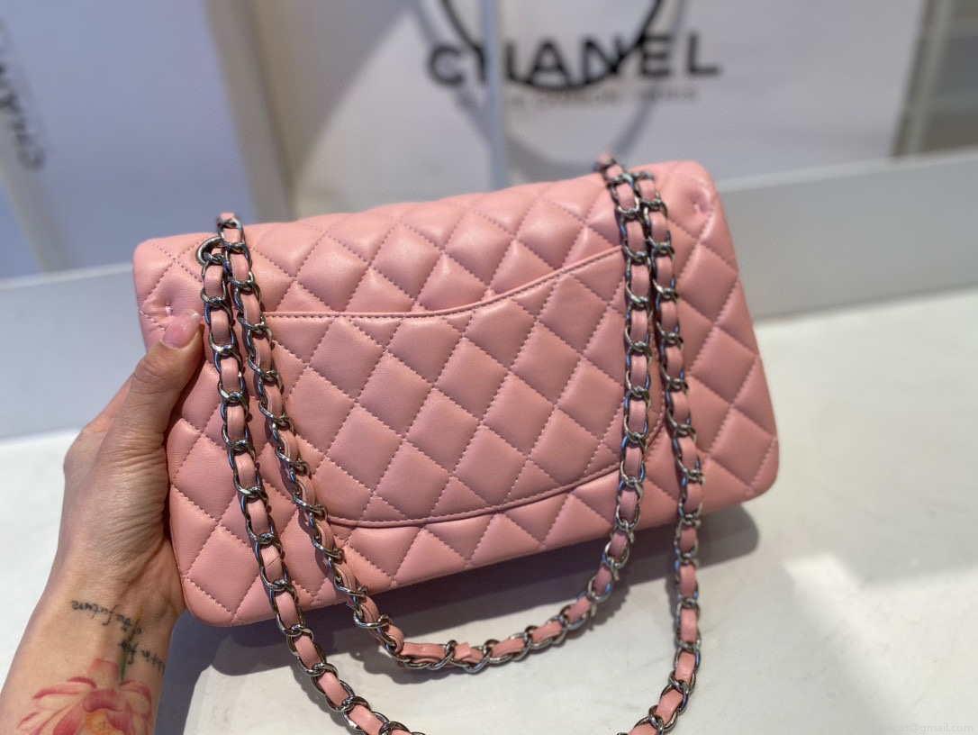 Chanel A01112 Flap Handbag Classic Bag Lambskin Pink Silver