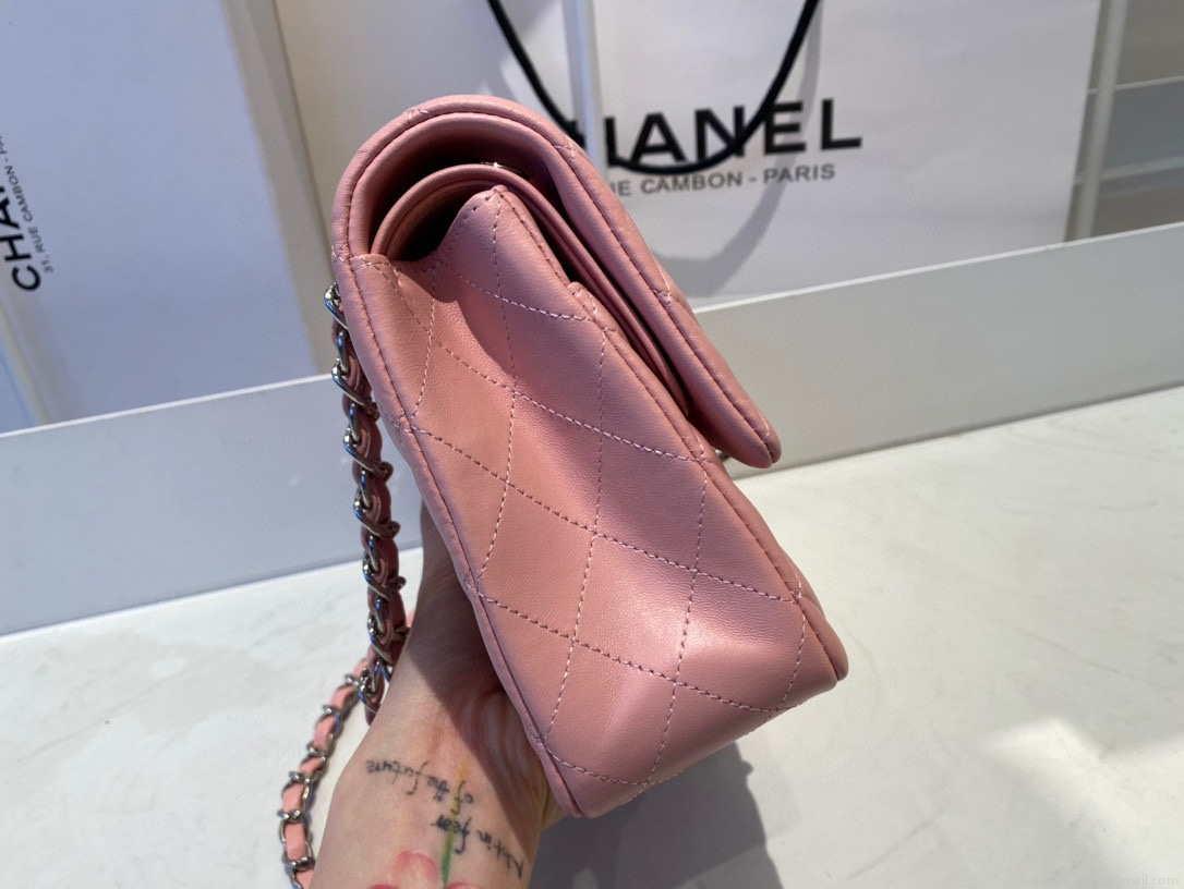 Chanel A01112 Flap Handbag Classic Bag Lambskin Pink Silver
