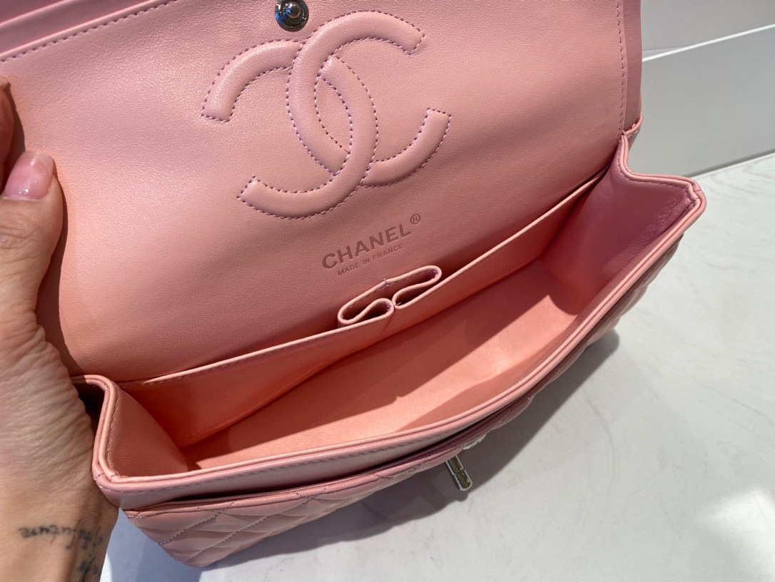 Chanel A01112 Flap Handbag Classic Bag Lambskin Pink Silver