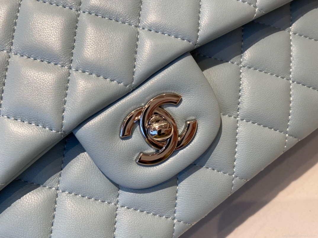 Chanel A01112 Flap Handbag Classic Bag Lambskin Light Blue Silver
