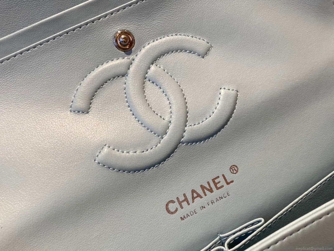 Chanel A01112 Flap Handbag Classic Bag Lambskin Light Blue Silver