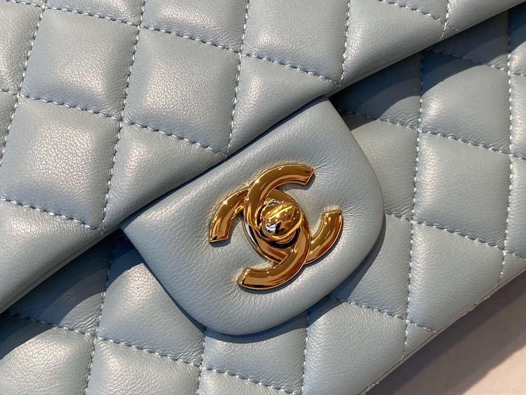 Chanel A01112 Flap Handbag Classic Bag Lambskin Light Blue Gold