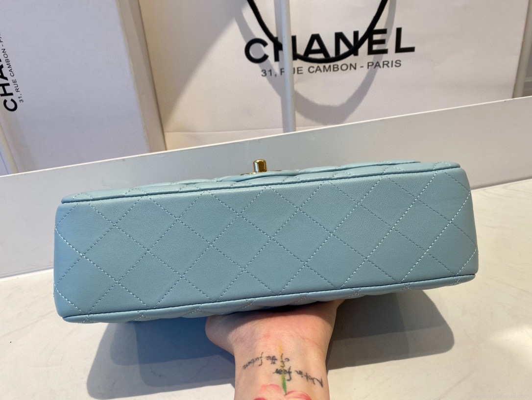 Chanel A01112 Flap Handbag Classic Bag Lambskin Light Blue Gold