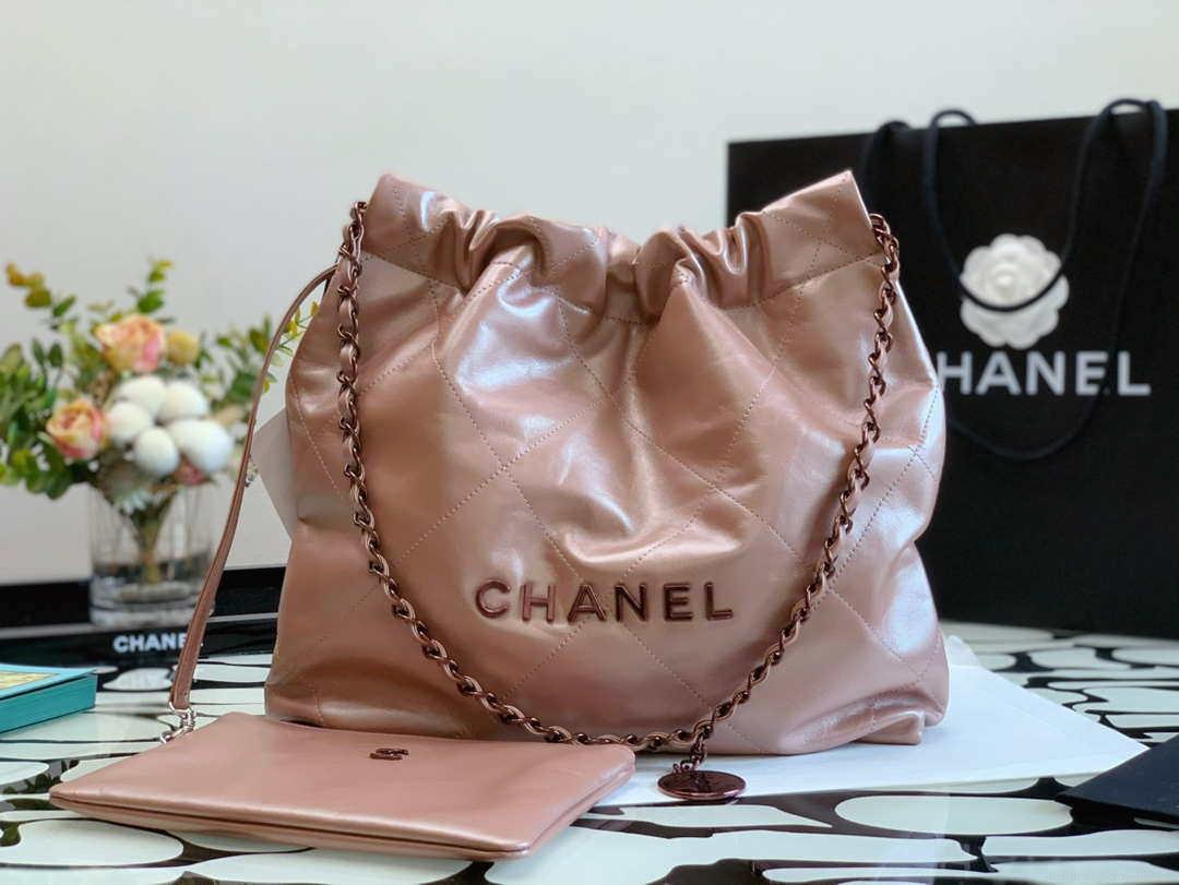 Chanel AS3260 22 Small Handbag Metallic Calfskin Pink Metal