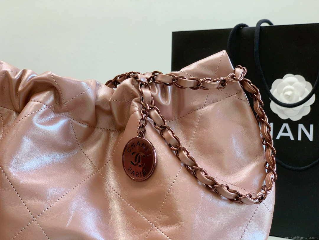 Chanel AS3260 22 Small Handbag Metallic Calfskin Pink Metal
