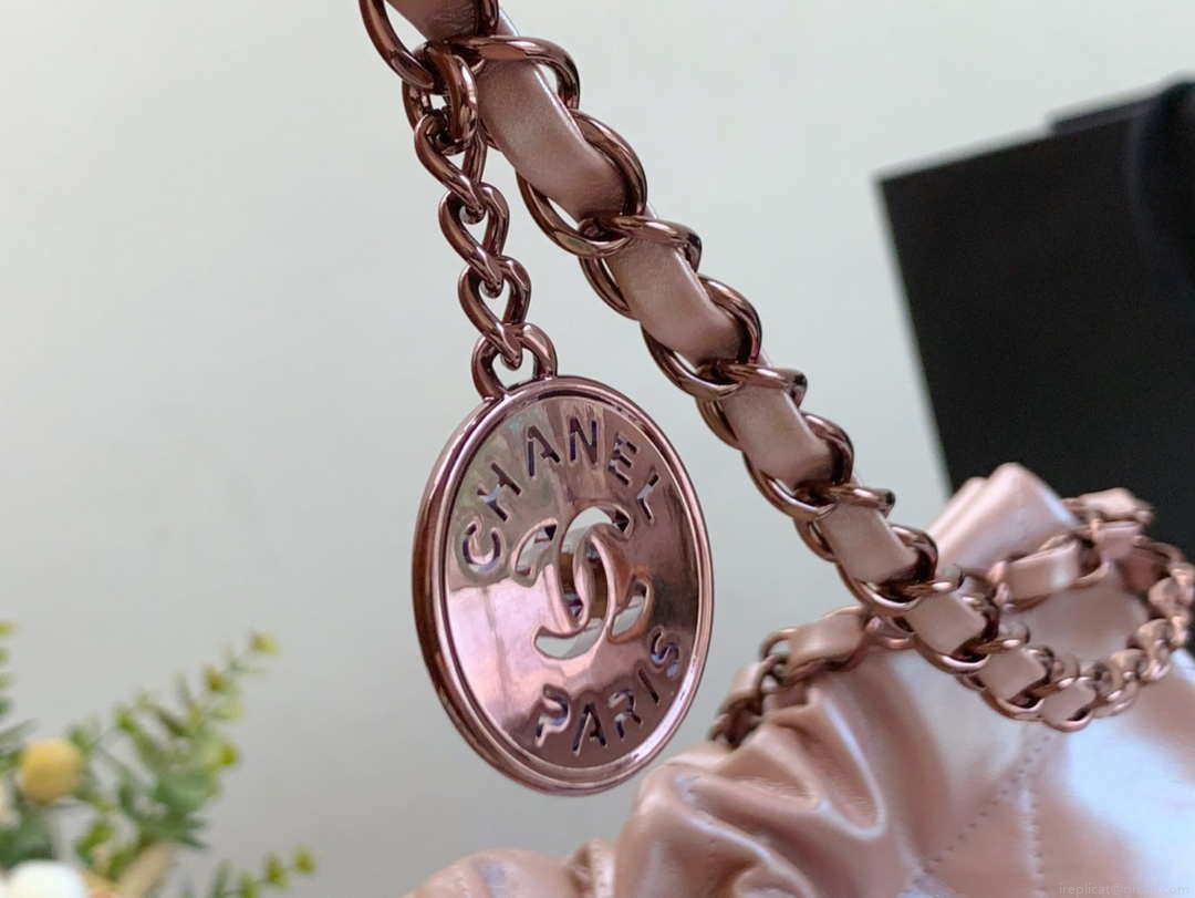 Chanel AS3260 22 Small Handbag Metallic Calfskin Pink Metal
