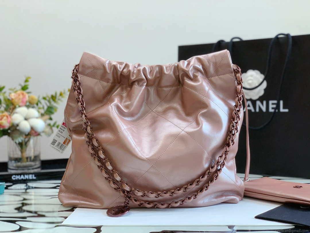 Chanel AS3260 22 Small Handbag Metallic Calfskin Pink Metal