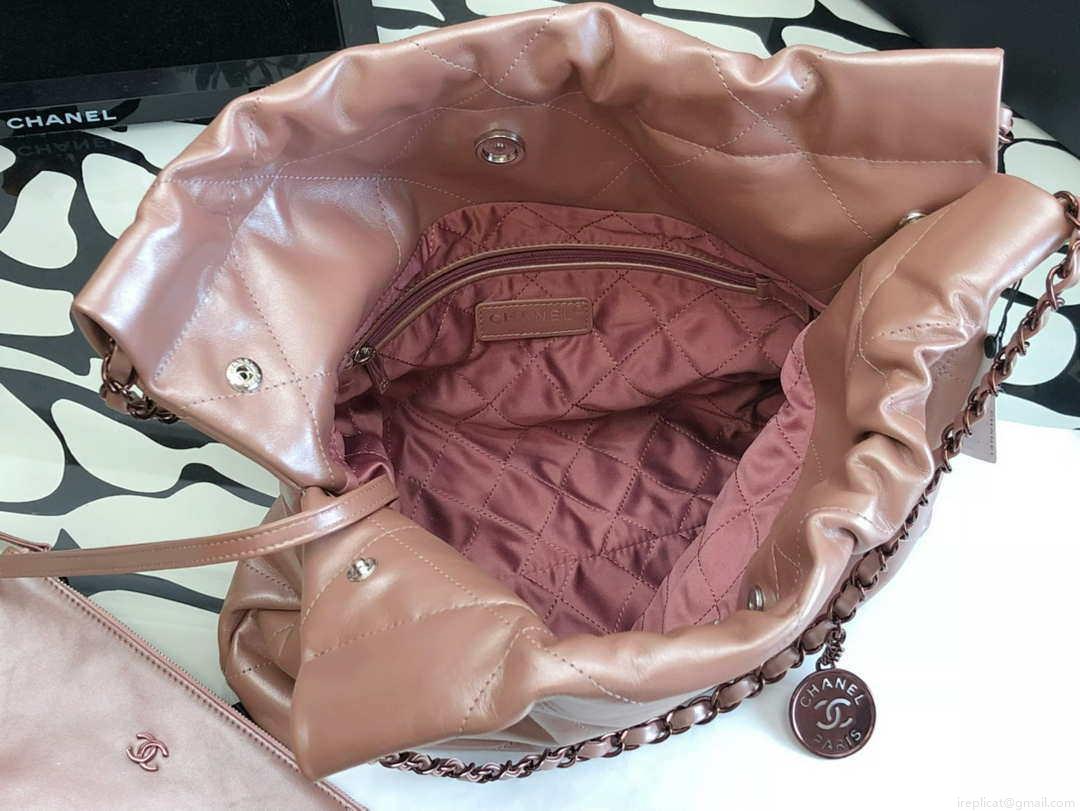 Chanel AS3260 22 Small Handbag Metallic Calfskin Pink Metal