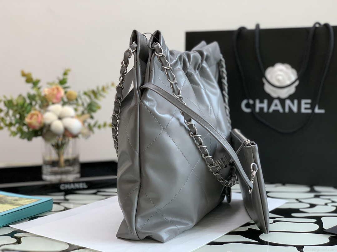 Chanel AS3260 22 Small Handbag Metallic Calfskin Gray Metal