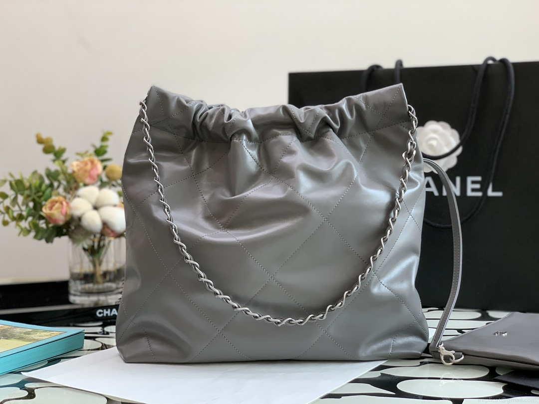 Chanel AS3260 22 Small Handbag Metallic Calfskin Gray Metal