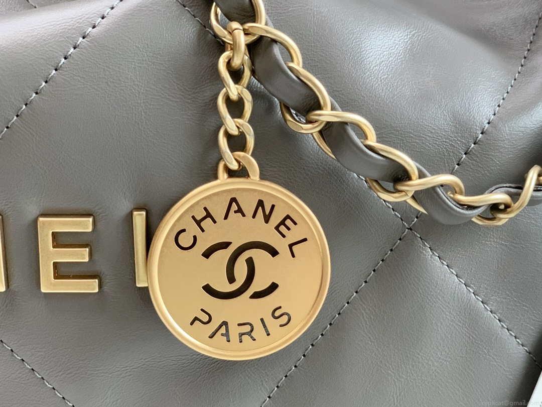 Chanel AS3260 22 Small Handbag Metallic Calfskin Gray Metal With logo Gold
