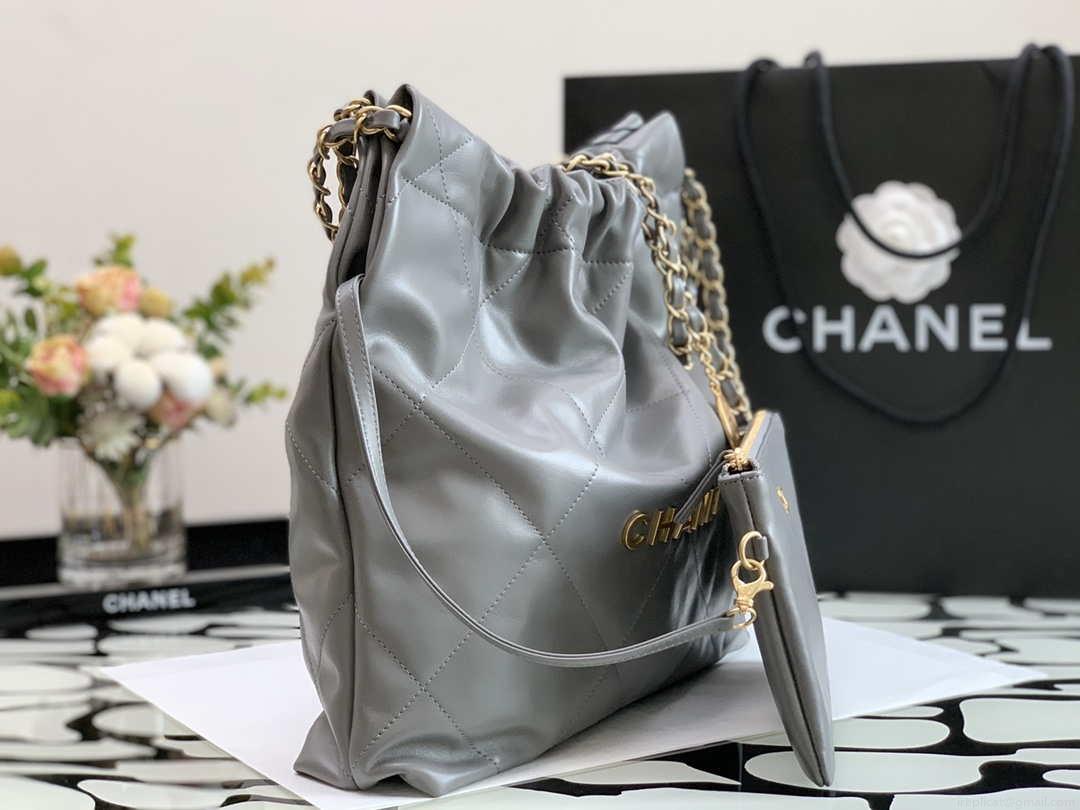 Chanel AS3260 22 Small Handbag Metallic Calfskin Gray Metal With logo Gold