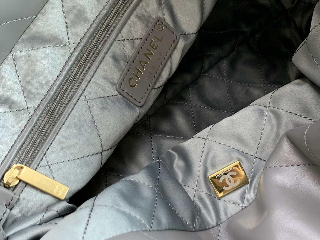 Chanel AS3260 22 Small Handbag Metallic Calfskin Gray Metal With logo Gold