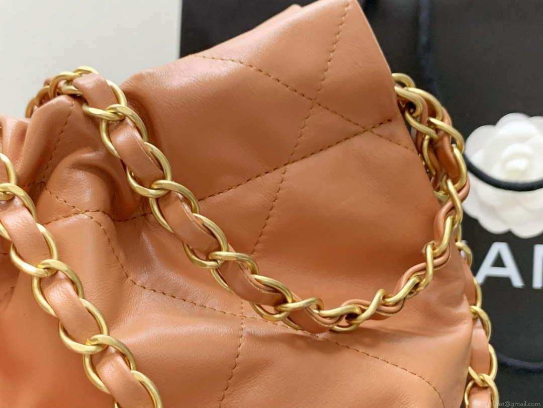 Chanel AS3260 22 Small Handbag Shiny Calfskin Camel Gold Metal