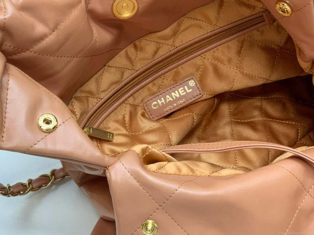 Chanel AS3260 22 Small Handbag Shiny Calfskin Camel Gold Metal
