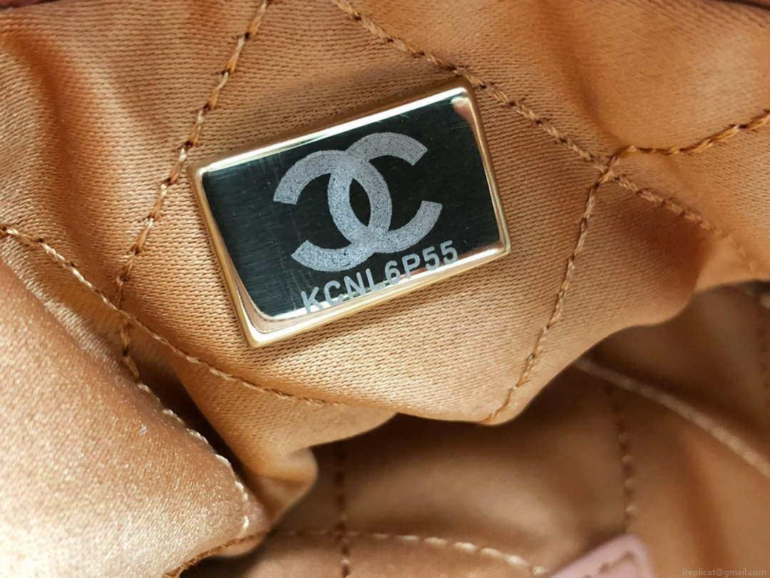 Chanel AS3260 22 Small Handbag Shiny Calfskin Camel Gold Metal