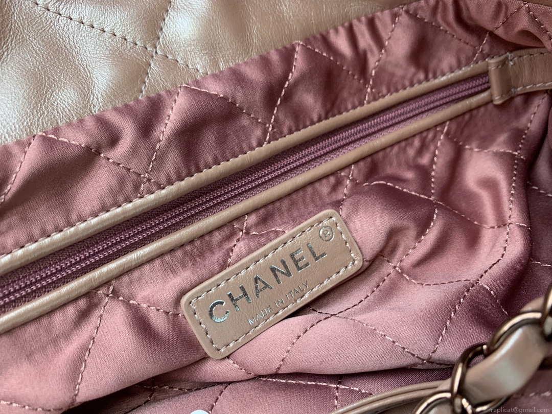 Chanel 22 Handbag Shiny Calfskin AS3261 Pink Gold Metal