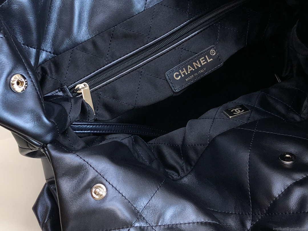 Chanel 22 Handbag Metallic Calfskin AS3261 Blue Gold Metal