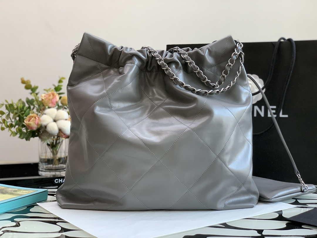 Chanel 22 Handbag Metallic Calfskin AS3261 Gray Metal