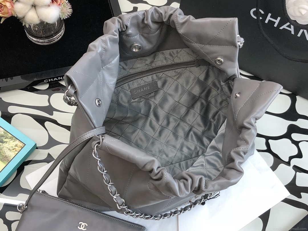 Chanel 22 Handbag Metallic Calfskin AS3261 Gray Metal