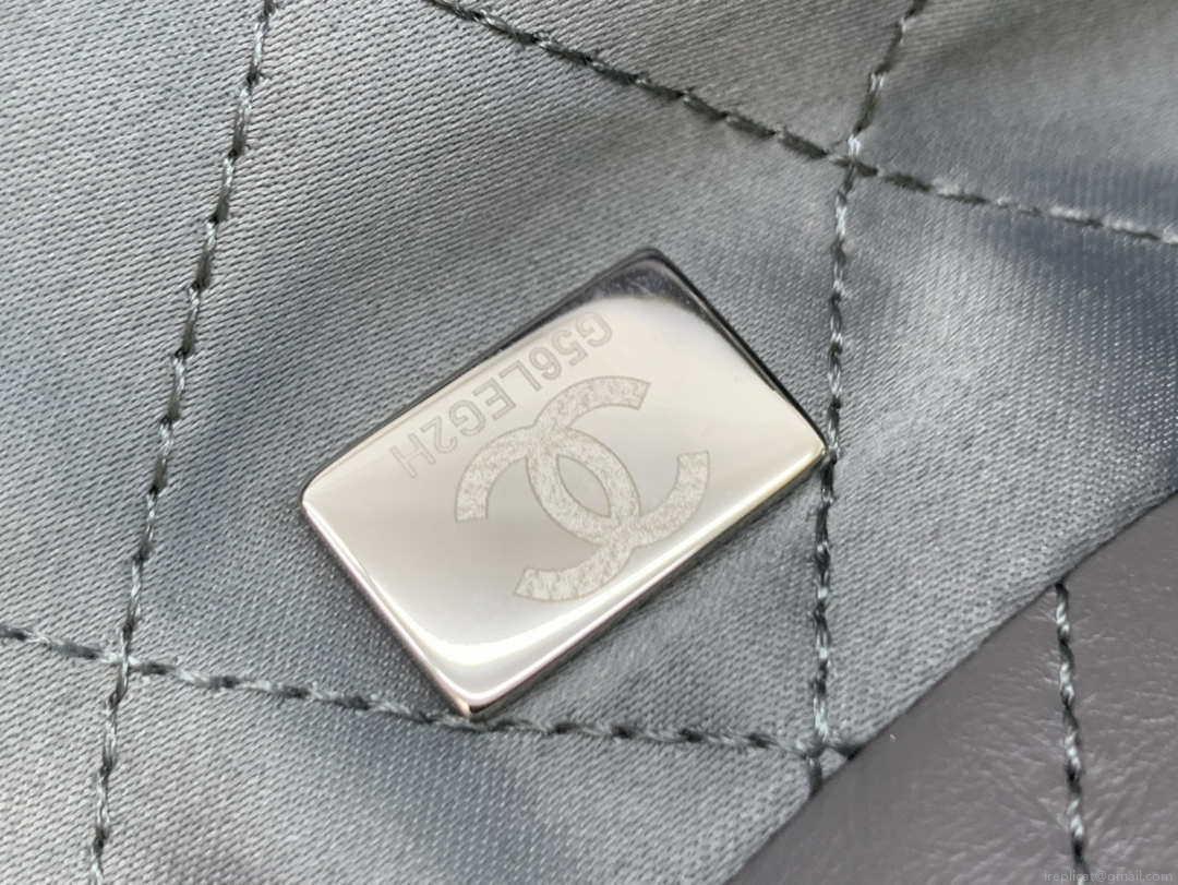 Chanel 22 Handbag Metallic Calfskin AS3261 Gray Metal
