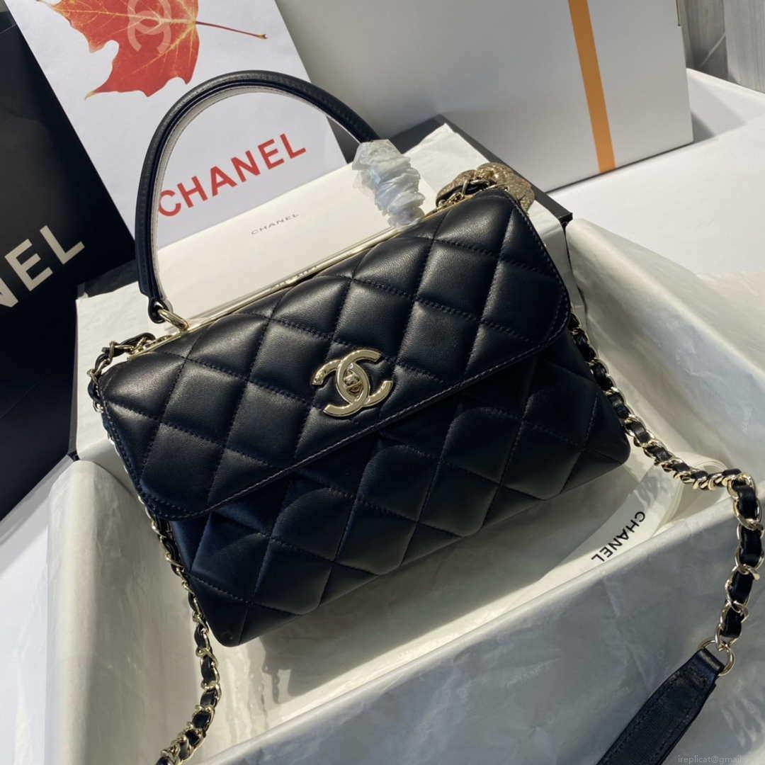 Chanel A92236 Flap Bag With Top Handle Lambskin & Gold-Tone Metal Black