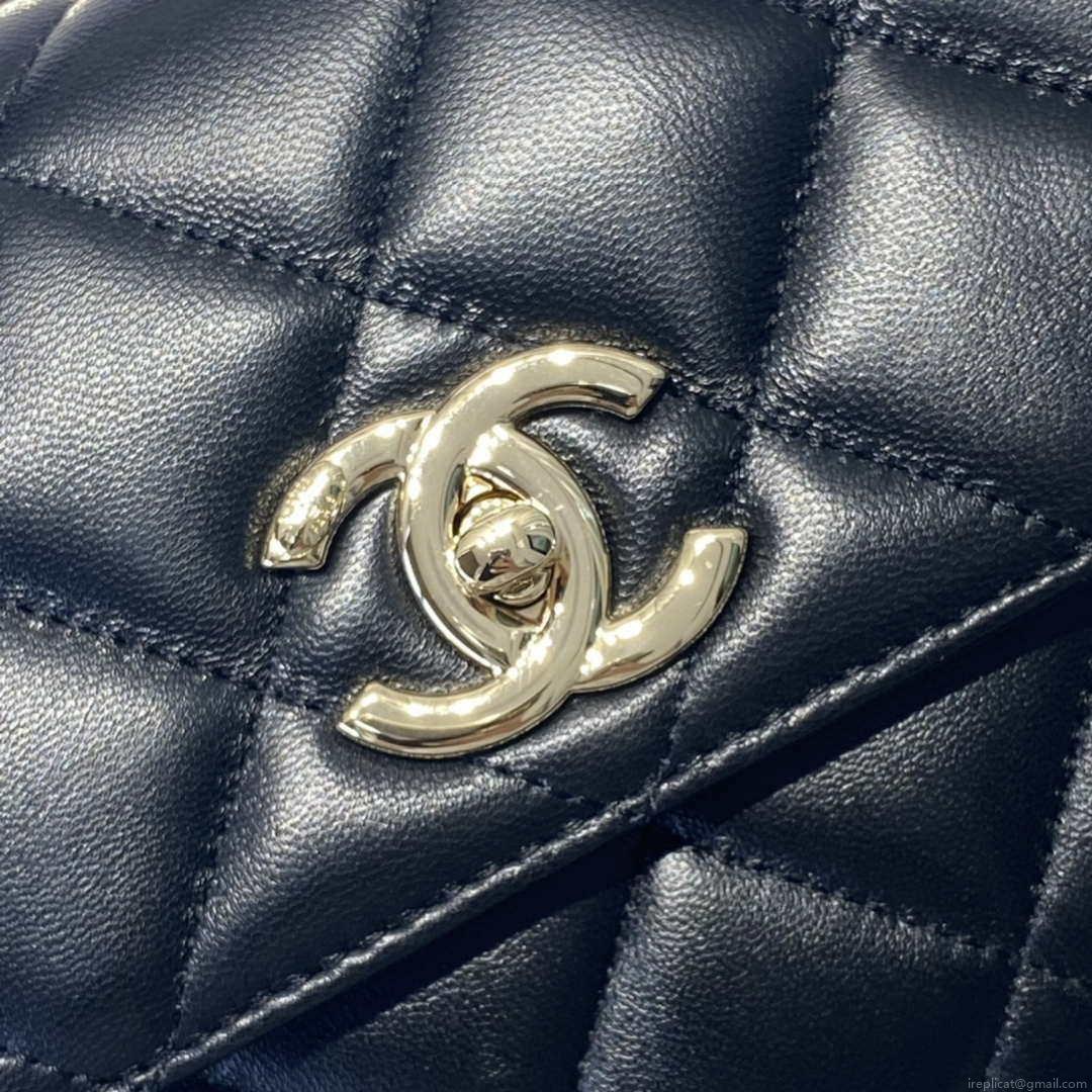 Chanel A92236 Flap Bag With Top Handle Lambskin & Gold-Tone Metal Black
